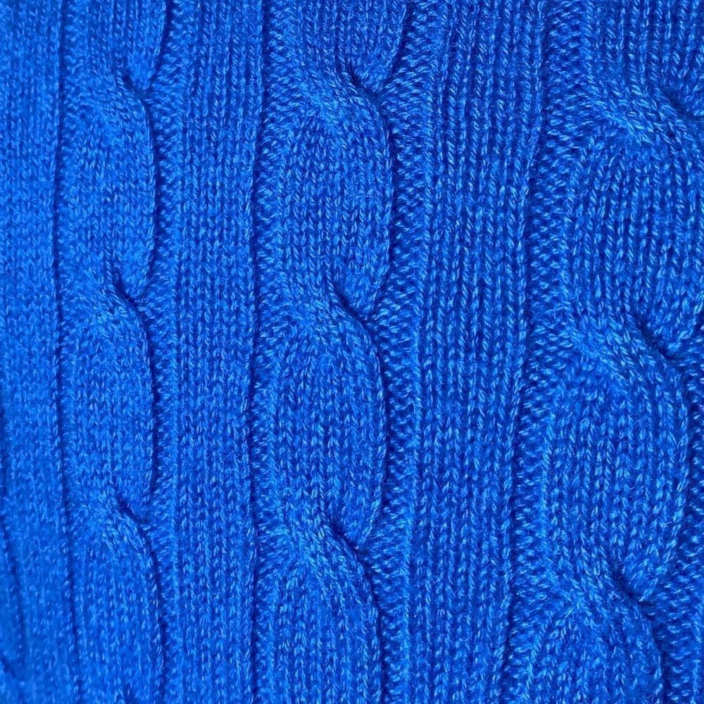 Ralph Lauren Blue Cashmere Mitered Cable Knit V-Neck Long Sleeve Sweater - Picture 13 of 16